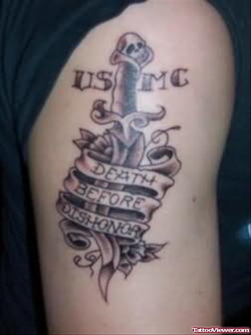 Extreme Military Tattoo On Shoulder