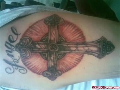 Extreme Cross  Tattoo On Shoulder