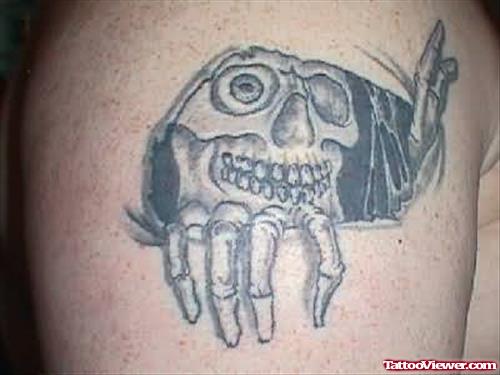 Skull Hand Tattoo On Shoulder