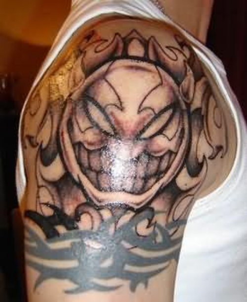 Scary Head  Tattoo On Shoulder