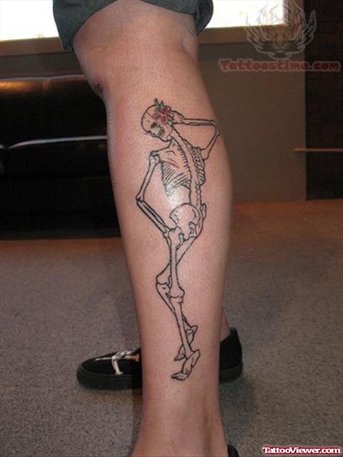 Big Skeleton Tattoo On Leg