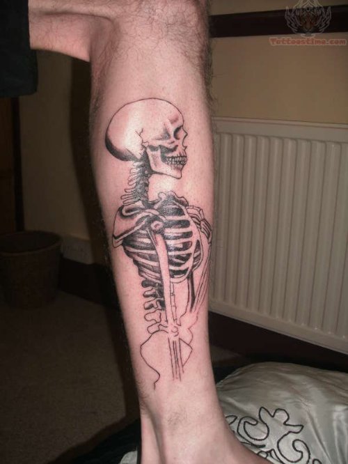 Skeleton Tattoo On Men Leg