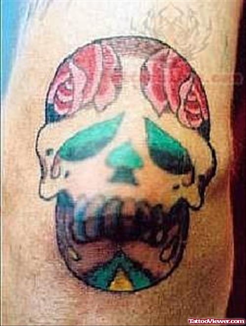 Lovely Skull Tattoo Of Flowers
