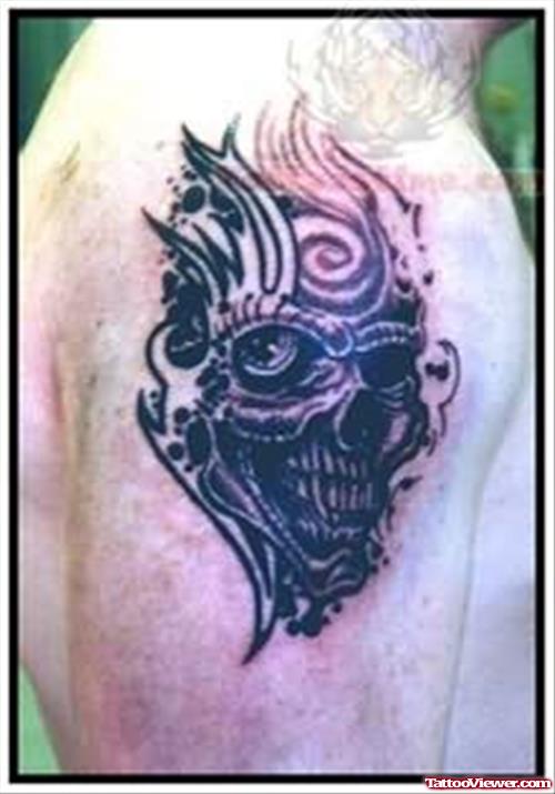 Nice Black Skull Tattoo On Shoulder