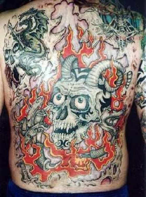 Wonderful Skull Tattoo On Back