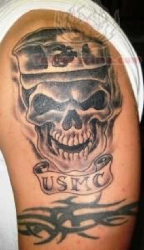 Skull USMC Tattoo on Shoulder