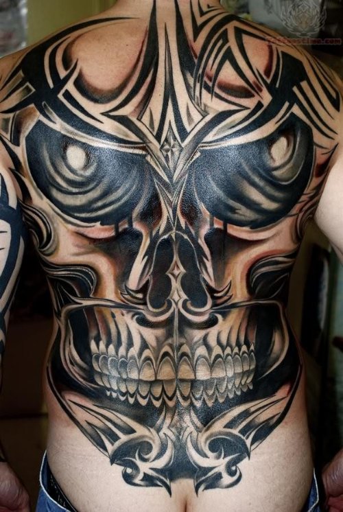 Amazing Skull Tattoo On Back