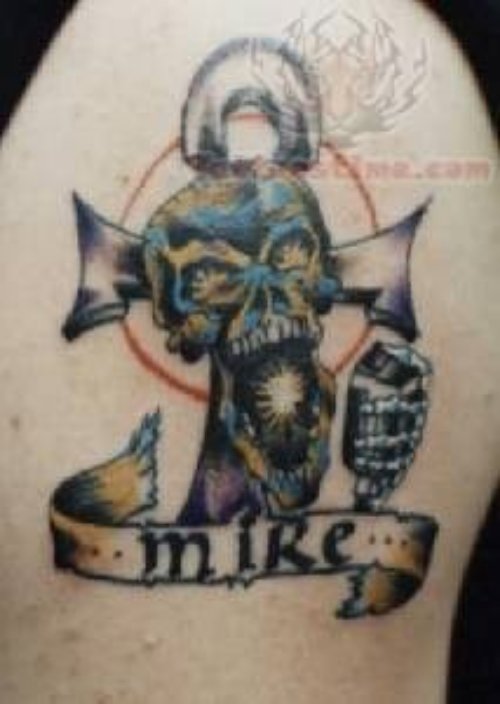 Mike Written Skull Tattoo