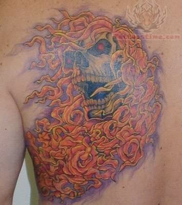 Orange Coloured Skull Tattoo