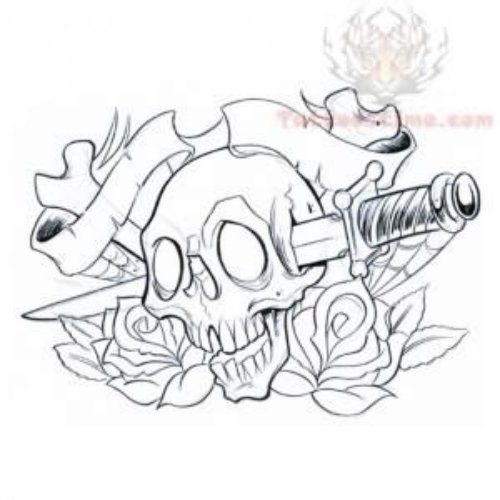 Skull And Knife Tattoo Design