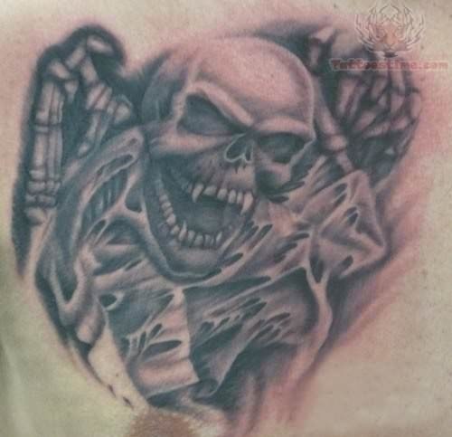 Skull Black And Grey Tattoo