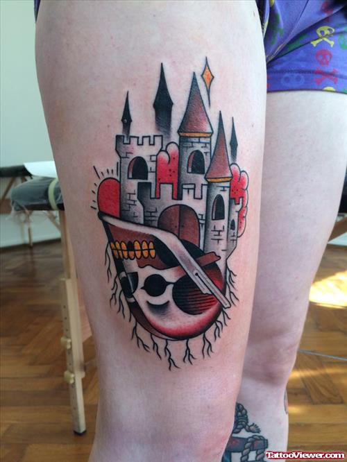 skull and castle tattoo