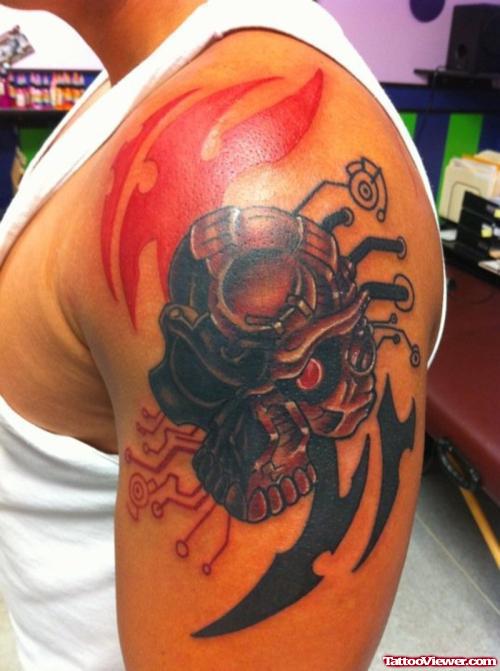 Tribal and Skull Sleeve Tattoos