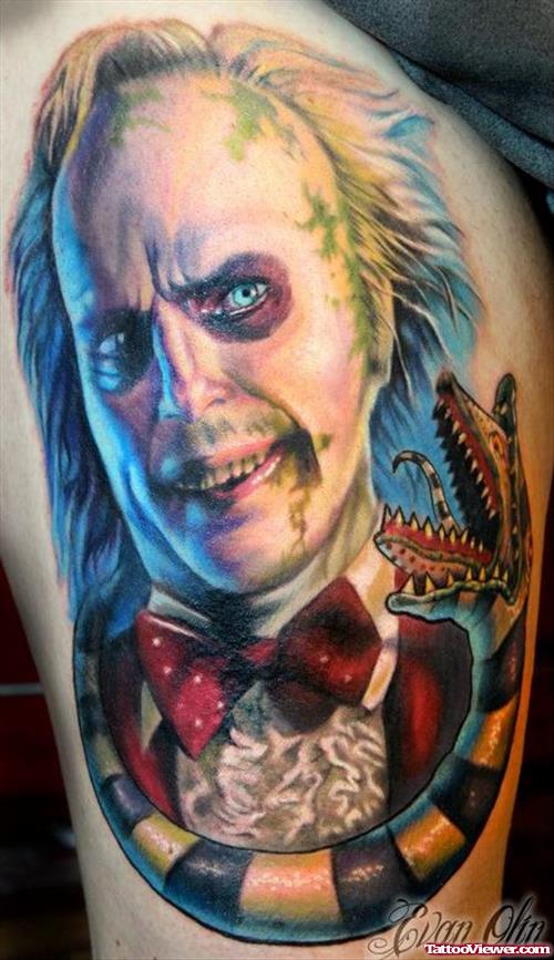 Snake And Joker Face Sleeve Tattoo