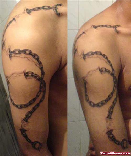 Ripped Skin Barbed Wire Tattoo On Half Sleeve