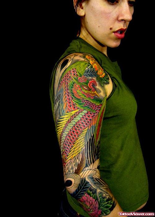 Awesome Colored Dragon Sleeve Tattoo