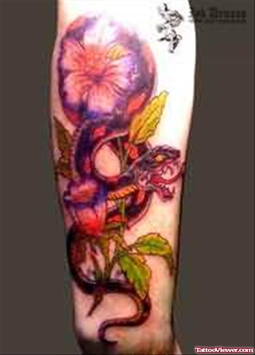 Snake in Flowers Tattoo