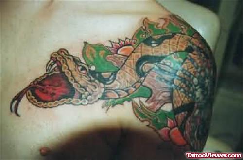 Snake Coloured Tattoo On Shoulder