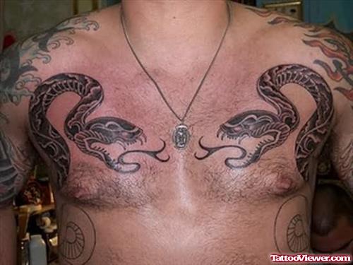 Couple Snake Tattoo On Chest