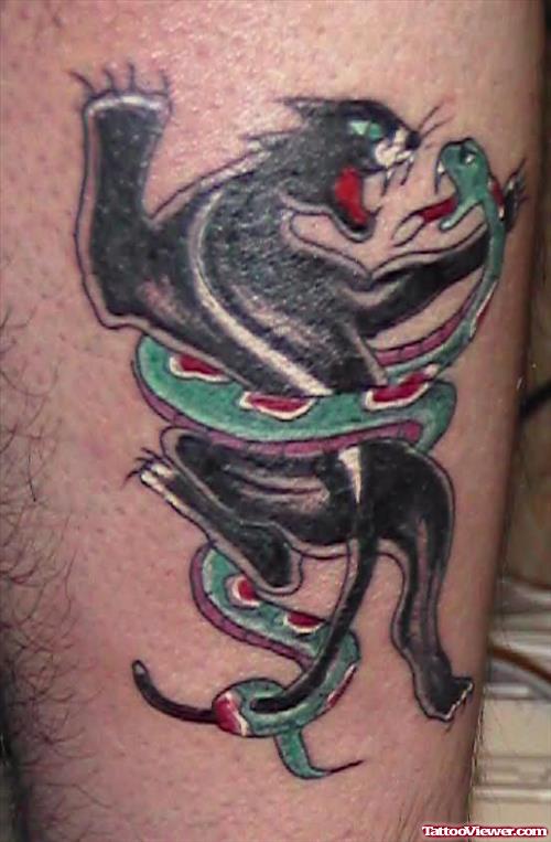 Snake And Panther Fight Tattoo