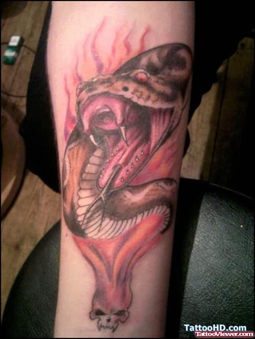 Flaming Snake Tattoo On Arm