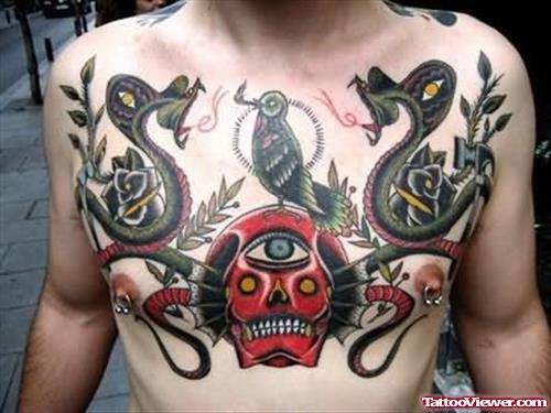 Deadly Snake Tattoo On Chest