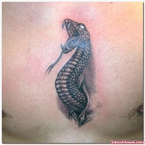 Snake Brown Ink Tattoo On Chest