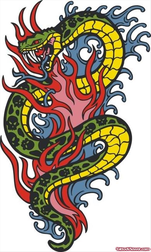 Fire And Snake Tattoo Design