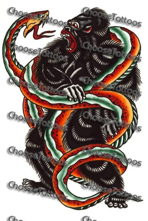 Snake And Gorilla Tattoo Design