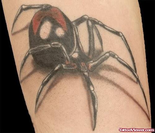 Huge Spider Tattoo On Leg