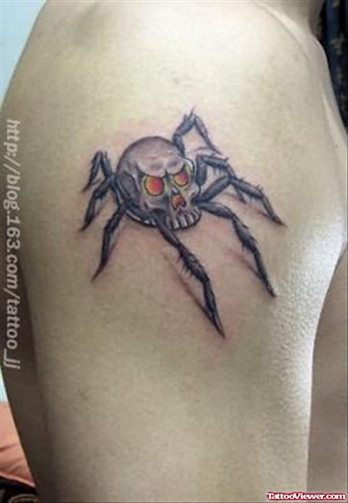 Skelton Spider Tattoo On Shoulder