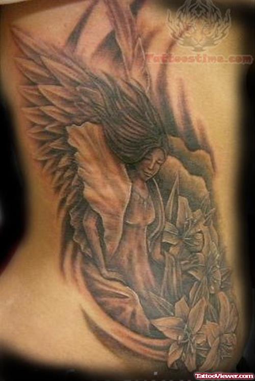 Angel Grey Flower Spiritual Tattoo