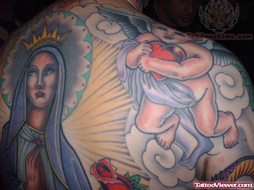 Colorful Spiritual Tattoo On Back