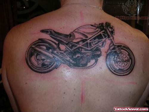 Sports Bike Tattoo On Upper Back