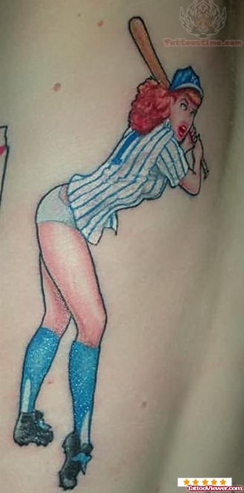 Sports Girl Tattoo On Side Rib