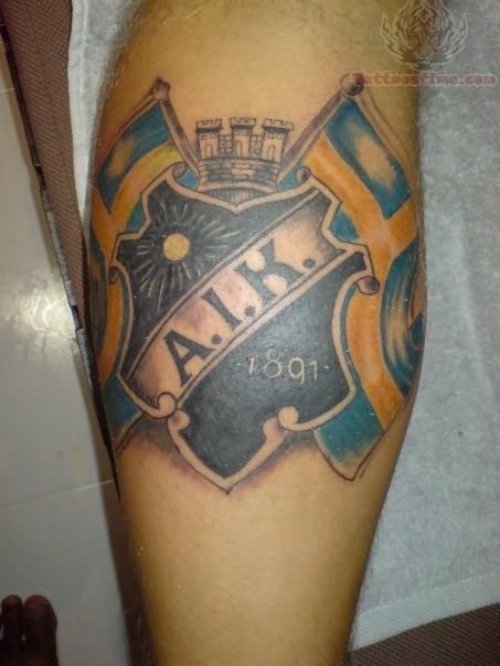 AIK Sports Tattoo On Leg