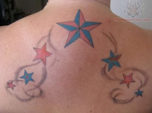 Blue Stars Tattoo On Back