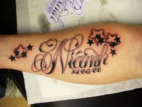 Fore Arm Name And Star Tattoo