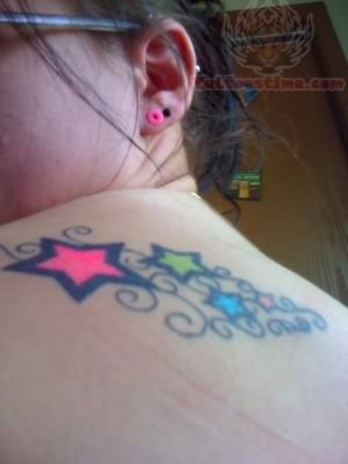 Colorful Star Tattoos On Back