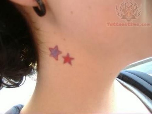 Color Stars Tattoo On Neck