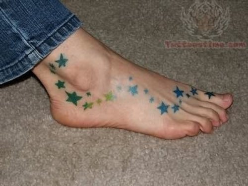 Color Stars Tattoos On Foot