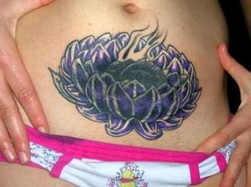 Blue Lotus Tattoo On Stomach