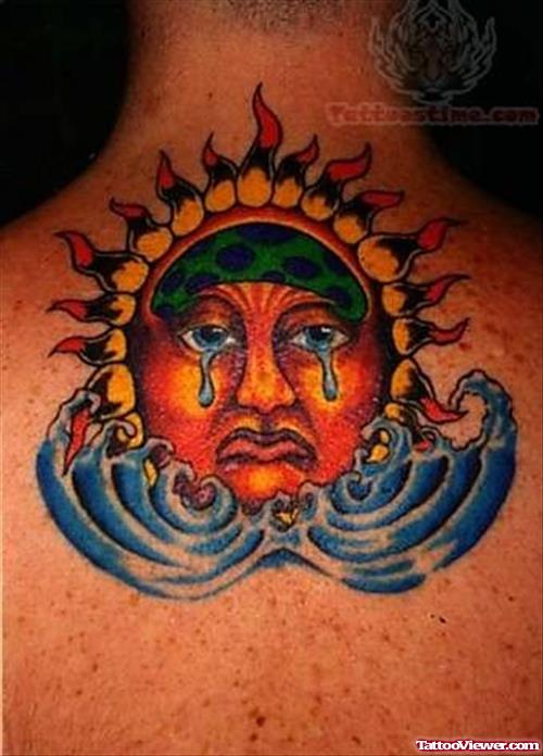 Upper Back Sun Tattoo