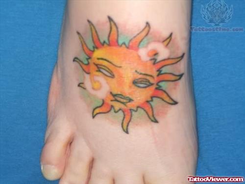 Yellow Sun Tattoo On Foot