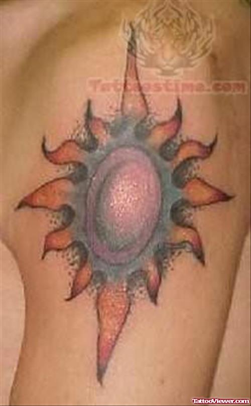 Sun Black Shade Tattoo On Shoulder