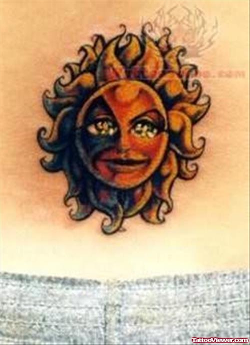 Awesome Sun Tattoo On Lower Back