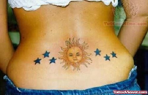 Sun and Star Tattoos On Waist