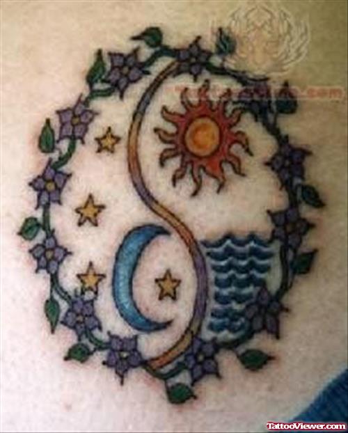 Trendy Sun and Moon Tattoo