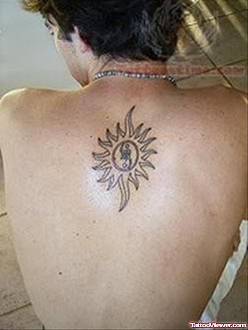 Stylish Sun Tattoo On Back For Boys