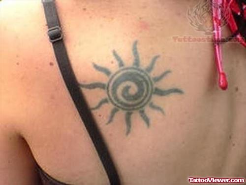 Stylish Sun Tattoo On Back For Girls